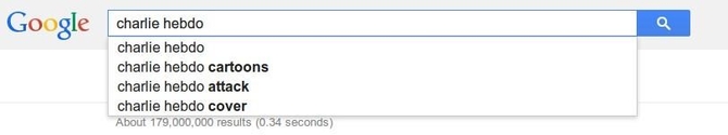 Google’s suggestions when searching for “Charlie Hebdo”