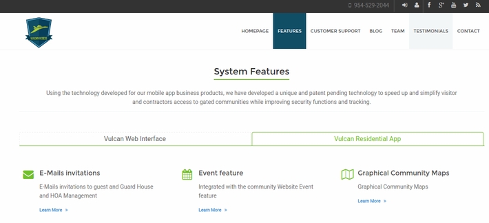 Vulcan System Features page