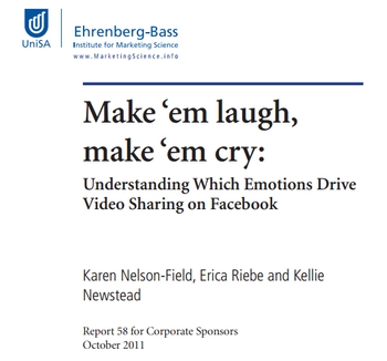 Make em laugh, make em cry:
      understanding which emotions drive video sharing on Facebook”, a report authored by Nelson-Field and published by The Ehrenberg-Bass Institute in 2011