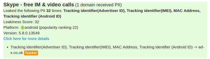 ReCon custom leakiness score for Skype